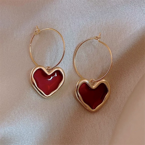 Heart Hoop Charm Earrings - Picture 3 of 6
